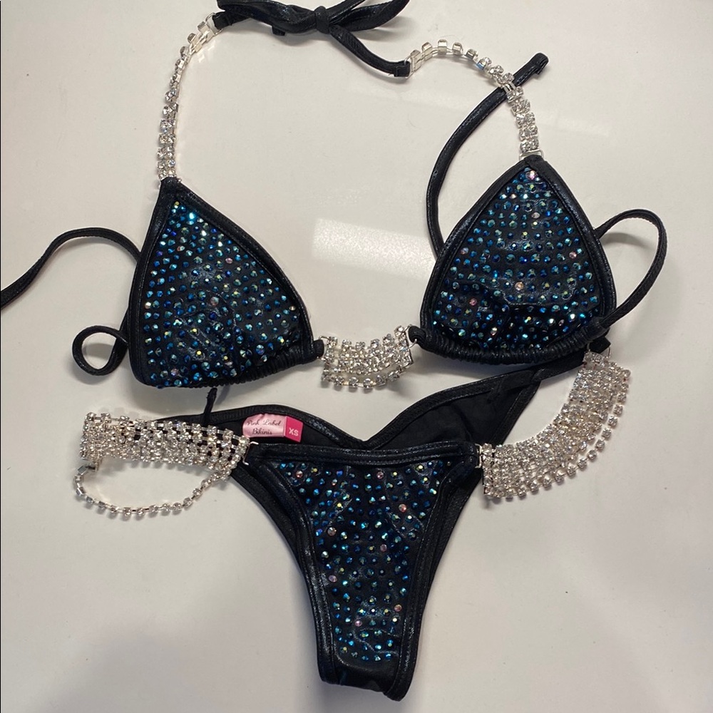 Black and Blue Crystal Embellished Competition bikini